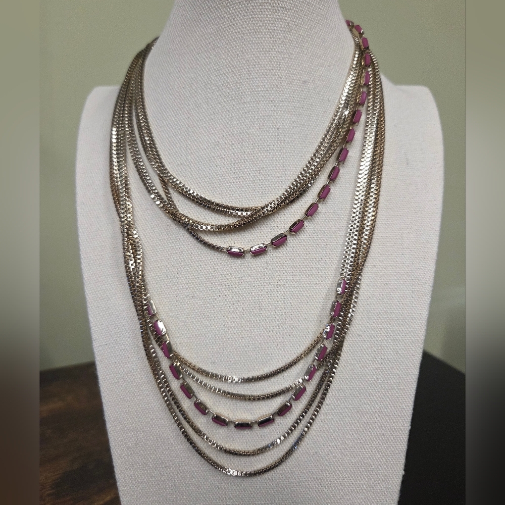 BOGO💖French Connection Silvertone Boxchain and Pink Multi-Strand Necklace
